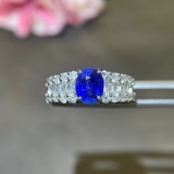 14k Gold 2.98 Ctw Vivid Blue Natural Sapphire & Diamond Ring