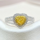 14k Gold 0.67 Ctw Natural Yellow Diamond & Diamond Ring