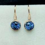 14k Gold 9.78 Ctw Natural Topaz & Diamond Earrings