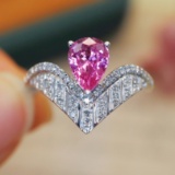 14k Gold 1.15 Ctw Natural Padparadscha Sapphire & Diamond Ring