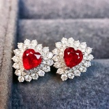 14k Gold 1.75 Ctw Natural Ruby & Diamond Earrings