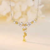 14k Gold 0.49 Ctw Natural Yellow Diamond & Diamond Necklace