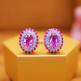 14k Gold 1.51 Ctw Natural Padparadscha Sapphire & Diamond Earrings
