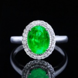 14k Gold 2.08 Ct Vivid Green Natural Emerald & Diamond Ring