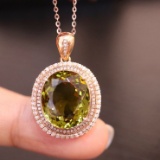 14k Gold 9.96 Ct Natural Tourmaline & Diamond Pendant