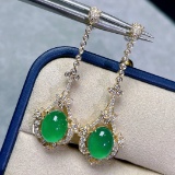 14k Gold 4.05 Ctw Vivid Green Natural Emerald & Diamond Earrings