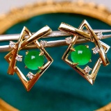14k Gold 1.31 Ctw Vivid Green Natural Emerald & Diamond Earrings