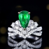 14k Gold 2.33 Ctw Vivid Green Natural Emerald & Diamond Ring