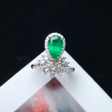 14k Gold 1.40 Ct Vivid Green Natural Emerald & Diamond Ring