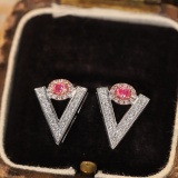 14k Gold 0.40 Ctw Natural Pink Diamond & Diamond Earrings