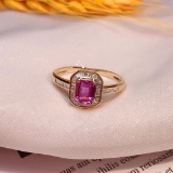 14k Gold 1.00 Ct Natural Padparadscha Sapphire & Diamond Ring