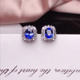 14k Gold 2.0 Ct Vivid Blue Natural Sapphire & Sapphire Earrings