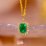14k Gold 1.67 Ctw Vivid Green Natural Emerald & Diamond Necklace