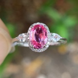14k Gold 1.13 Ctw Natural Padparadscha Sapphire & Diamond Ring