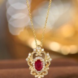 14k Gold 0.83 Ctw Vivid Red Natural Ruby & Diamond Necklace