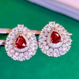 14k Gold 0.61 Ctw Natural Ruby & Diamond Earrings