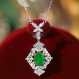 14k Gold 1.80 Ctw Vivid Green Natural Emerald & Diamond Necklace