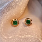 14k Gold 1.20 Ct Vivid Green Natural Emerald & Diamond Earrings