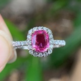14k Gold 1.57 Ctw Natural Padparadscha Sapphire & Diamond Ring
