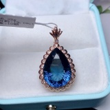 14k Gold 19.10 Ct Natural Topaz & Sapphire Pendant