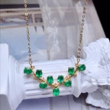 14k Gold 3.50 Ct Vivid Green Natural Emerald & Diamond Necklace