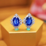 14k Gold 2.15 Ctw Natural Sapphire & Diamond Earrings