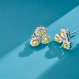 14k Gold 1.01 Ctw Natural Yellow Diamond & Diamond Earrings