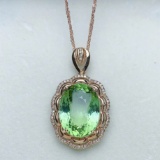 14k Gold 11.1 Ctw Natural Tourmaline & Diamond Pendant