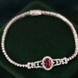 14k Gold 2.72 Ctw Vivid Red Natural Ruby & Diamond Bracelet