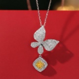 14k Gold 0.75 Ct Natural Yellow Diamond & Diamond Necklace