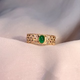 14k Gold 0.40 Ct Vivid Green Natural Emerald & Diamond Ring