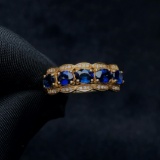 14k Gold 1.50 Ct Vivid Blue Natural Sapphire & Diamond Ring