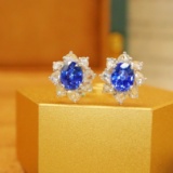 14k Gold 1.60 Ctw Natural Sapphire & Diamond Earrings