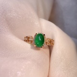 14k Gold 1.50 Ct Vivid Green Natural Emerald & Diamond Ring