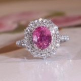 14k Gold 2.71 Ctw Natural Padparadscha Sapphire & Diamond Ring