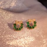 14k Gold 1.40 Ct Vivid Green Natural Emerald & Diamond Earrings