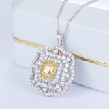14k Gold 2.93 Ctw Natural Yellow Diamond & Diamond Pendant
