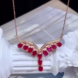 14k Gold 3.05 Ct Vivid Red Natural Ruby & Diamond Necklace