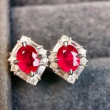 14k Gold 1.39 Ctw Natural Ruby & Diamond Earrings