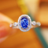 14k Gold 0.78 Ctw Vivid Blue Natural Sapphire & Diamond Ring