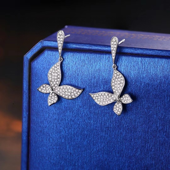 14k Gold 0.50 Ct Natural H Diamond & Butterfly Earrings