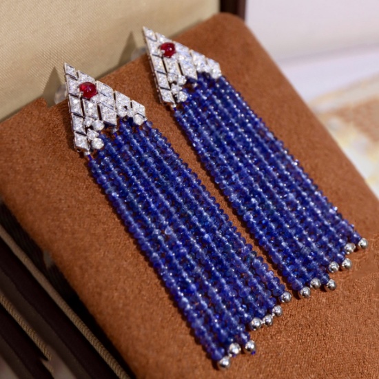 14k Gold 30.48 Ctw Natural Sapphire & Diamond Earrings