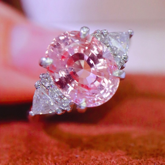 14k Gold 3.67 Ctw Natural Padparadscha Sapphire & Diamond Ring