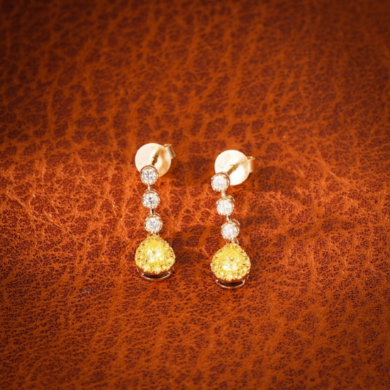 14k Gold 0.46 Ctw Natural Yellow Diamond & Diamond Earrings