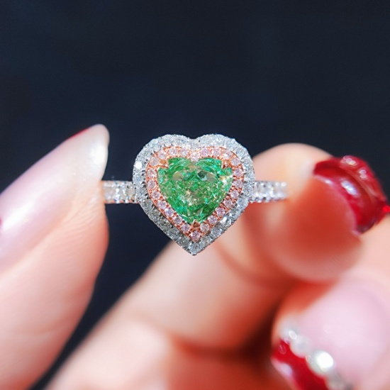 14k Gold 1.10 Ctw Natural Green Diamond & Diamond Ring