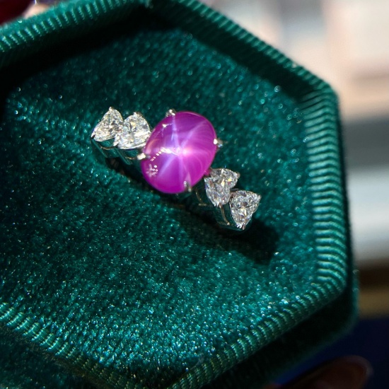 14k Gold 4.27 Ctw Natural Star Ruby & Diamond Ring