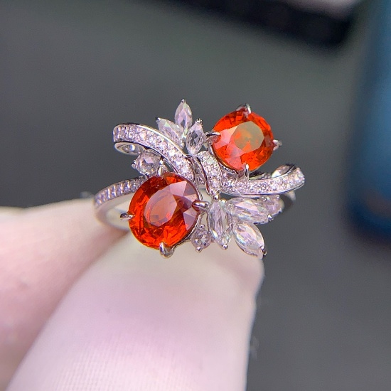 14k Gold 2.57 Ct Natural Garnet & Diamond & Sapphire Ring