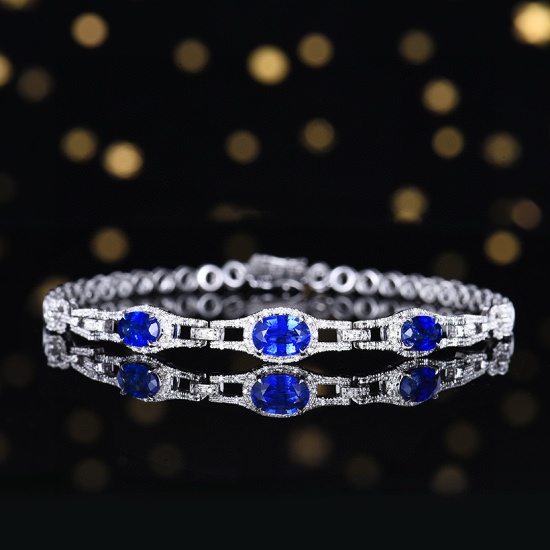 14k Gold 2.00 Ctw Vivid Blue Natural Sapphire & Diamond Bracelet
