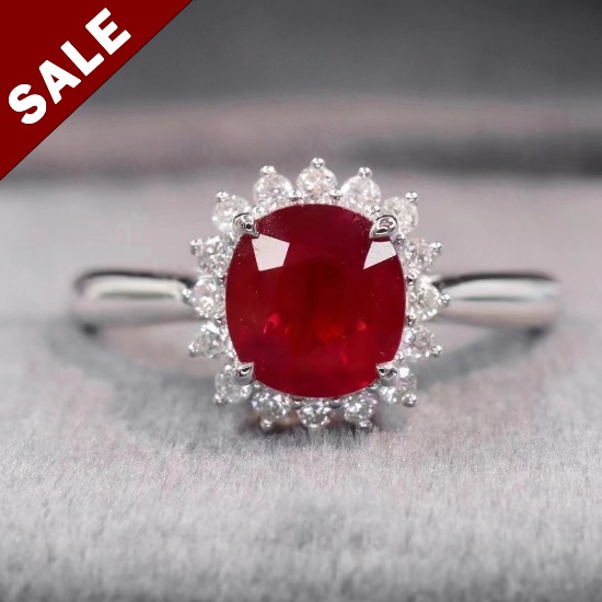 14k White Gold 1.26 Ctw Natural Ruby & Diamond Ring