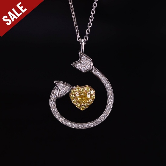 14k Gold 1.19 Ct Natural Yellow Diamond & Diamond Pendant